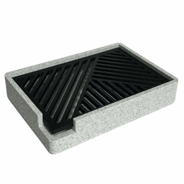 Marmurowa mydelniczka z ociekaczem i czarną, wymienną wkładką